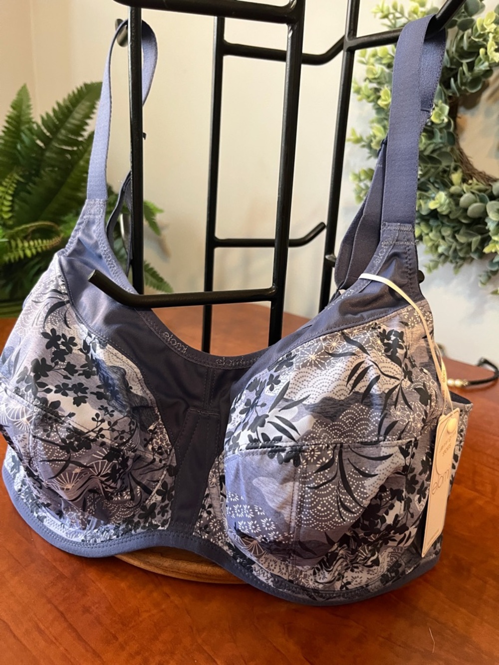 Underwire Bra Bralette Cami Elomi Navy Floral Full Coverage 36 DDD 💙 non padded - Picture 5 of 9